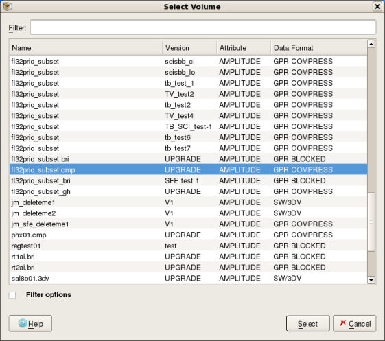 Select Input Seismic Volume