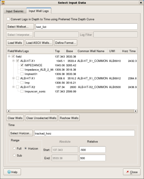 OpenWorks Well Log Selection from Synthetic Seismic in Time