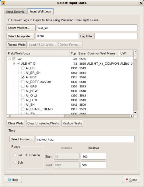 OpenWorks Well Log Selection when Converting Logs from Depth to Time