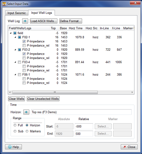 Petrel Well Log Selection