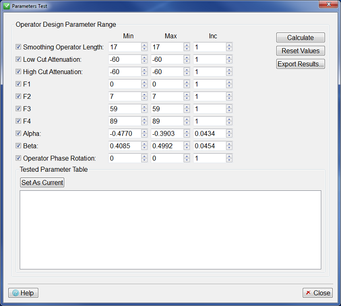 Parameter Test Dialog