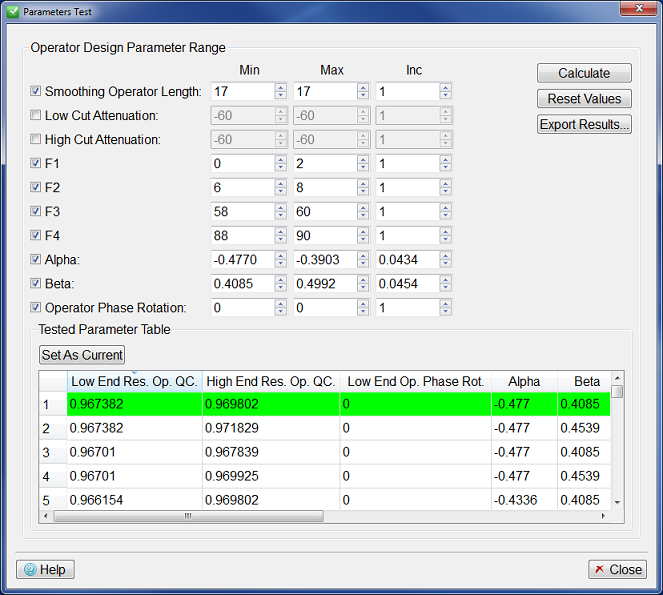 Parameter Test Dialog