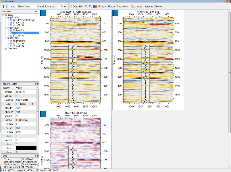 Seismic view with the derived operators