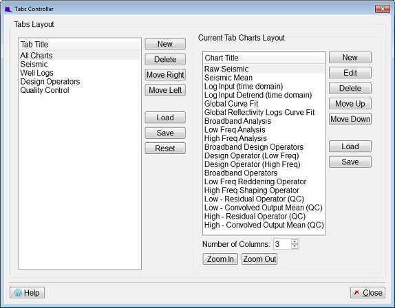 Charts Tab Controller dialog