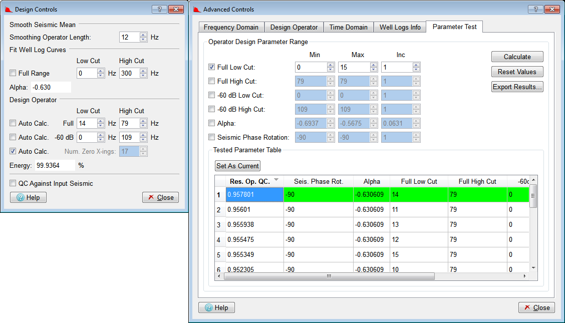 Parameter Test Tab used to update Desgin Controls