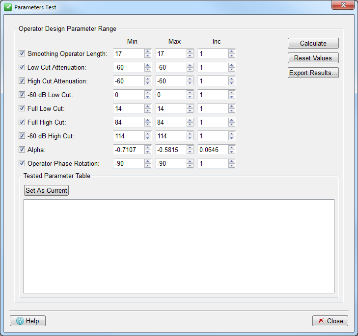 Parameter Test Tab