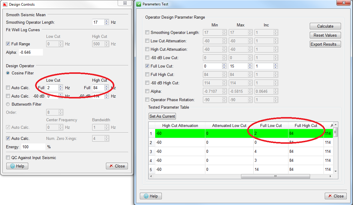 Parameter Test Tab used to update Design Controls