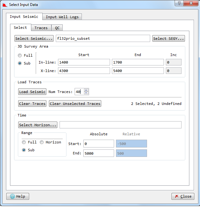 Select Input Data dialog (Input Seismic tab)