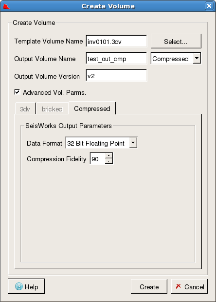Create New Seismic Volume - Advanced Volume Parameters (Compressed Tab)