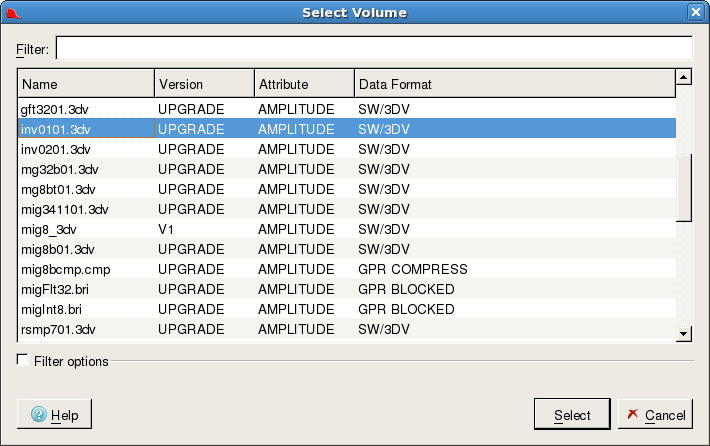 Select Input Seismic Volume
