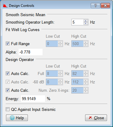 Design Controls dialog