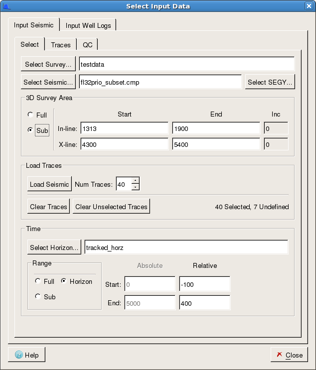 Select Input Data dialog (Input Seismic tab) for 3D project