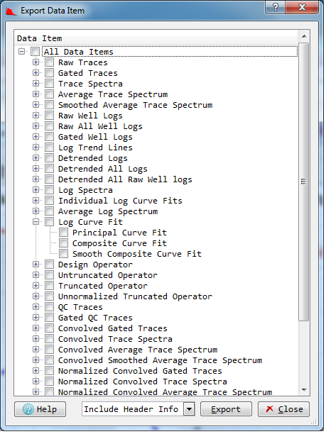 Export Data Item dialog