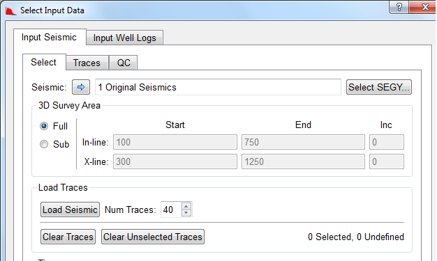 Select Input Data dialog (Input Seismic tab) for 3D project