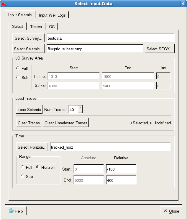 Select Input Data Dialog (Input Seismic Tab)