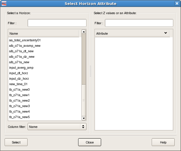 Select Horizon and Attribute