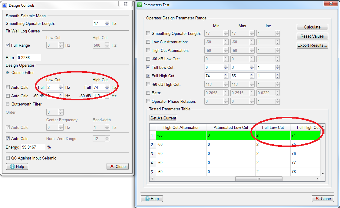 Parameter Test Tab used to update Design Controls