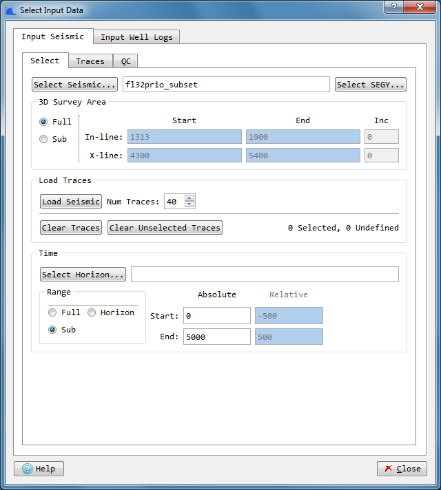 Select Input Data Dialog (Input Seismic Tab)