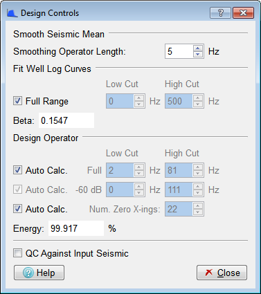 Design Controls Dialog