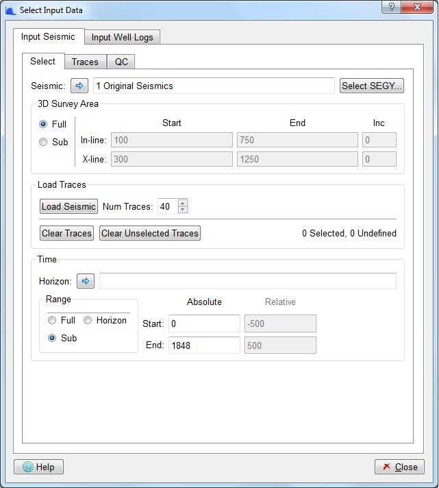 Select Input Data Dialog (Input Seismic Tab)