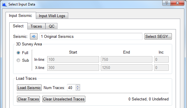 Select Input Data dialog (Input Seismic tab) for 3D project