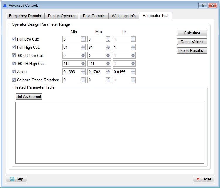 Parameter Test Tab