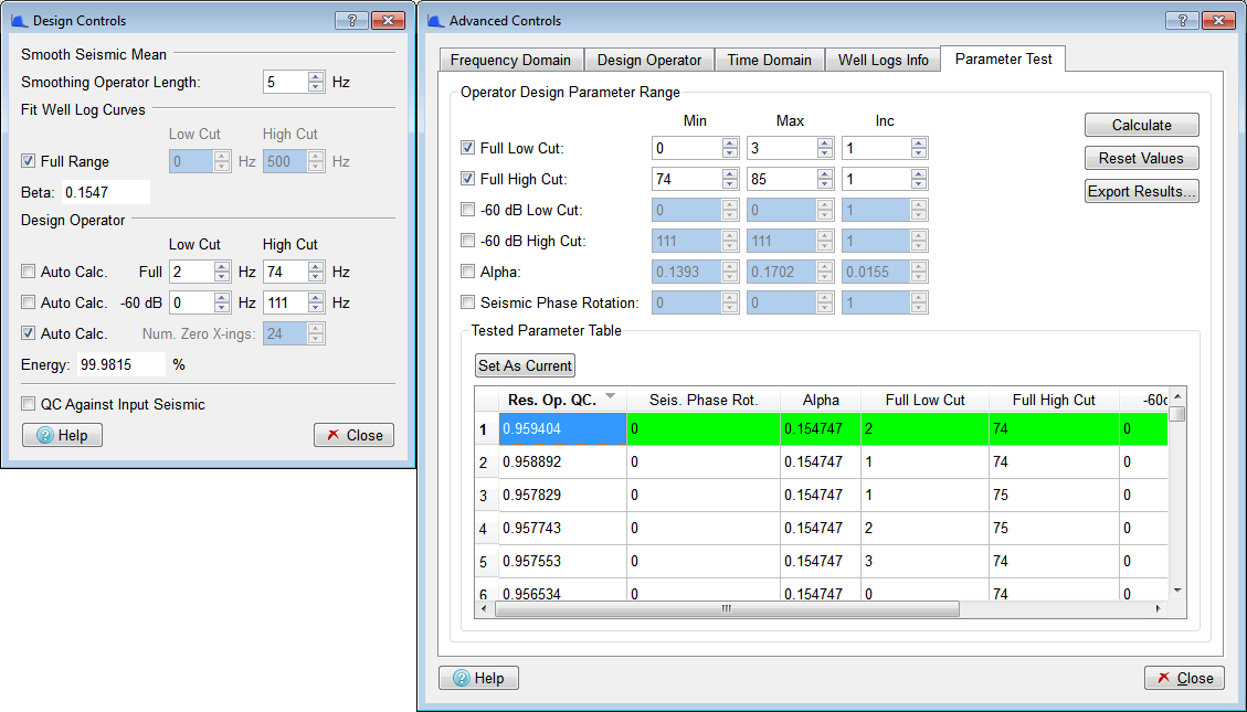 Parameter Test Tab used to update Desgin Controls